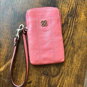 Pink Leather Wristlet Phone Case